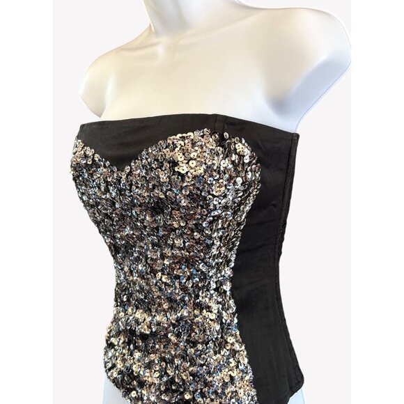 Y2k Bebe Sequin Corset Bustier Top Strapless Sweetheart Party Clubwear Small - Picture 2 of 5